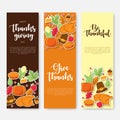 Set of Happy thanksgiving banner with flat icon.