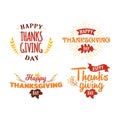 Set of happy thanksgiving day text with autumn fall twigs tree illustration. Logo, badge, sticker, banner, icon, card vector