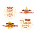 Set of happy thanksgiving day typography text with dried leave background. Autumn fall concept design. Logo, badge, sticker, icon Royalty Free Stock Photo