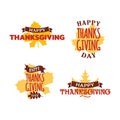 Set of happy thanksgiving day typography text with dried leave background. Autumn fall concept design. Logo, badge, sticker, icon Royalty Free Stock Photo