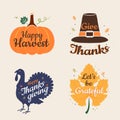 Set of Happy Thanksgiving Vector Calligraphic Illustrations