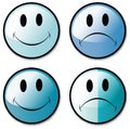 A Set Of Happy and Unhappy Smiley Face Buttons, or