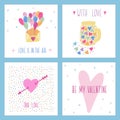 Set of Happy Valentines Day card hand drawn elements and lettering background template. Romantic vector illustration Royalty Free Stock Photo