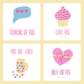 Set of Happy Valentines Day card poster with cute romantic hand drawn elements and lettering Royalty Free Stock Photo