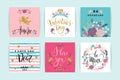 Set of Happy Valentines Day cards. Hand drawn lettering design. Royalty Free Stock Photo