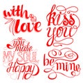 Set of Happy ValentinesDay Lettering, design elements for cards, prints and more.