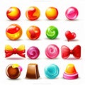 Set of hard candy, lollipop, chocolate and jelly icons. Isolated elements on white background. Perfect for match three game or Royalty Free Stock Photo