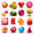 Set of hard candy, lollipop, chocolate and jelly icons. Isolated elements on white background. Perfect for match three game or Royalty Free Stock Photo