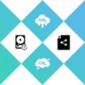 Set Hard disk drive with clockwise, CO2 emissions in cloud, and Share file icon. Vector Royalty Free Stock Photo