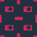 Set Hard disk drive HDD and Battery charge level indicator on seamless pattern. Vector Royalty Free Stock Photo