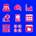 Set Hard disk drive HDD, Hierarchy organogram chart, Browser files, Server, Data, Web Hosting, Network cloud connection Royalty Free Stock Photo