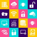 Set Hard disk drive and lock, Cyber security, Cloud computing, , Wifi locked and Folder icon. Vector