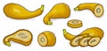 Set of Hard yellow Crookneck Squash. Cartoon style Royalty Free Stock Photo