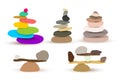 Set of harmony and balance, colorful stone cairn pebbles. Vector illustration. Isolated on white background Royalty Free Stock Photo