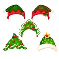A set of hat and headbands in the style of Christmas and New year isolated on white background. Vector cartoon close-up