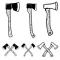Set of hatchets. Lumberjack axe. Design element for poster, emblem, sign, logo, label.