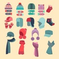 Set of hats and for boys and girls in cold weather Royalty Free Stock Photo
