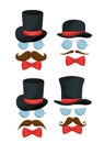 Set hats with glasses accessories and mustaches style Royalty Free Stock Photo