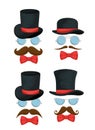 Set hats with glasses accessories and mustaches style