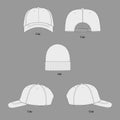 Set of hats. Plain Baseball Cap. Trucker Hat Snap back Technical Drawing Illustration Blank Street wear Mock-up Template for