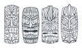 Set of hawaii tiki mask or face idol. Ethnic totem Royalty Free Stock Photo