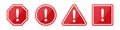 Set of hazard attention sign with exclamation mark in different shapes in red