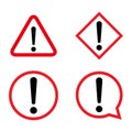 Set of hazard warning, warn symbol vector icon flat sign symbol with exclamation mark isolated on white background Royalty Free Stock Photo