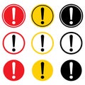 Set of hazard warning, warn symbol vector icon flat sign symbol with exclamation mark isolated on white background Royalty Free Stock Photo