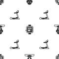 Set Head of deaf and dumb, Smart watch and Treadmill machine on seamless pattern. Vector