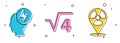 Set Head and electric symbol, Square root of 4 glyph and Radioactive in location icon. Vector Royalty Free Stock Photo