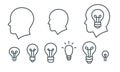 Set of head and light bulbs symbols, collection of idea icons, simple flat outline vector art logo design.Concept of Royalty Free Stock Photo