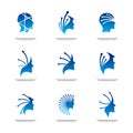 Set of Head Tech Logo concept, Brain Robotic logo Vector - Vector