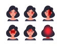 Set of headache types on different area of patient head. Woman with tession cluster and other head types of migraine.