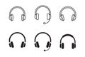 Set of headphone icons in a simple black design