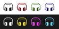 Set Headphones icon isolated on black and white background. Earphones. Concept for listening to music, service Royalty Free Stock Photo