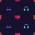 Set Headphones, Router and wi-fi signal, Smart Tv and Traffic light on seamless pattern. Vector