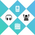 Set Headphones, Sound mixer controller, Music player and recording studio icon. Vector Royalty Free Stock Photo