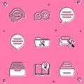 Set Headphones with speech bubble chat, Question and Answer, Speech, Folder service, Car, Drawer documents and Royalty Free Stock Photo