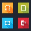 Set Headphones, Sport horizontal bar, Dumbbell and Fitness app icon. Vector