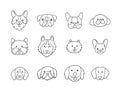 Set of heads of different breeds dogs. Corgi, Pug, Chihuahua, Terrier, Retriever, Dachshund, Poodle. Royalty Free Stock Photo