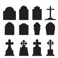 Set of headstone and tombstone silhouette Royalty Free Stock Photo
