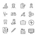 Set of healthcare thin line icons.