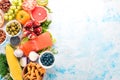 A set of healthy food. Fish, nuts, protein, berries Royalty Free Stock Photo