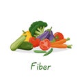 Set of healthy food macronutrients. Fiber or cellulose presented by food products. Tomatoes, peppers, zucchini, eggplant