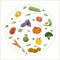 Set of healthy food macronutrients. Fiber or cellulose presented by food products. Tomatoes, peppers, zucchini, eggplant