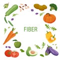 Set of healthy food macronutrients. Fiber or cellulose presented by food products. Tomatoes, peppers, zucchini, eggplant