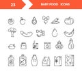 Set healthy kids food in linear style.