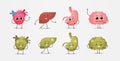 set healthy and unhealthy mascot heart liver stomach brain characters sick damaged green human body internal organs