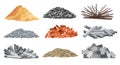 Set of heaps building material. Bricks, sand, gravel and etc. Construction concept. Vector illustrations can be used for