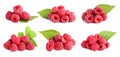 Set with heaps of delicious ripe raspberries on background. Banner design Royalty Free Stock Photo